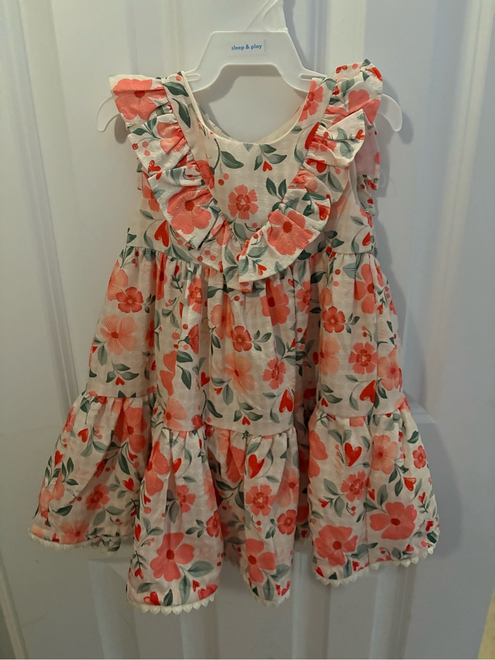 Girls 12M Floral Ruffle Tiered Dress - Coral Floral